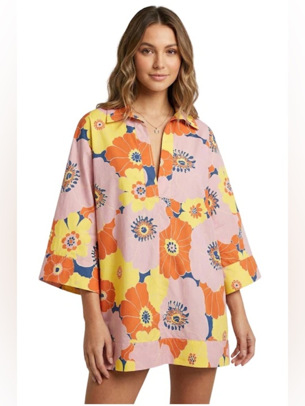 Zara Retro Floral Cover Up in Coral, Pink, Yellow, Blue